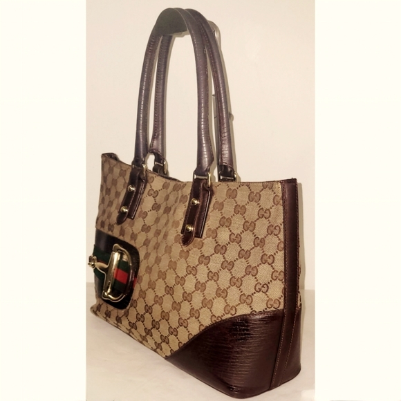 GUCCI Vintage Brown Canvas & Leather Horsbit Sherry Line Tote Bag - Picture 4 of 10